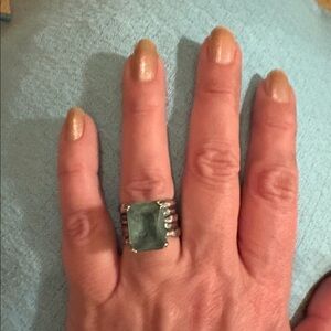 Silpada Ring Aqua and Sterling Silver wide band. Size 7